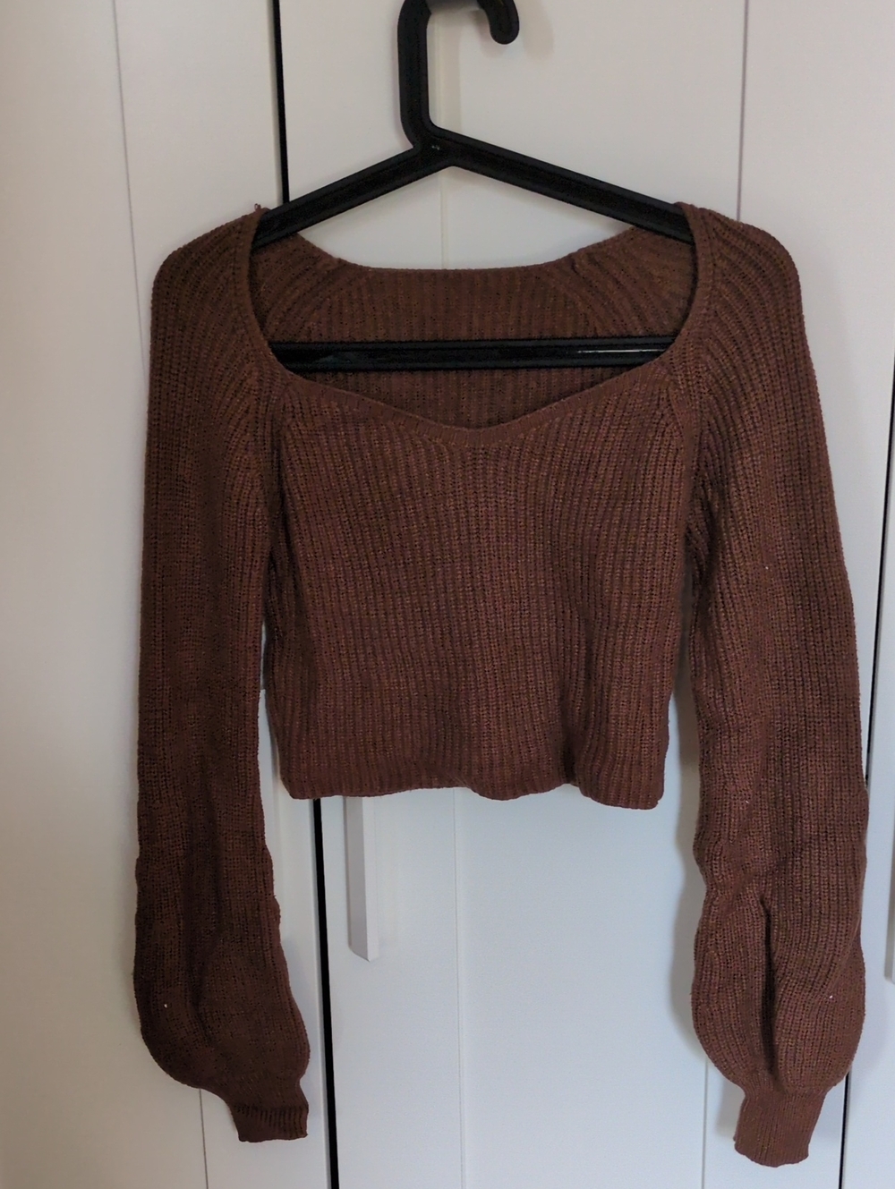 Cider Brown Ribbed Scoop-Neck Cropped Sweater